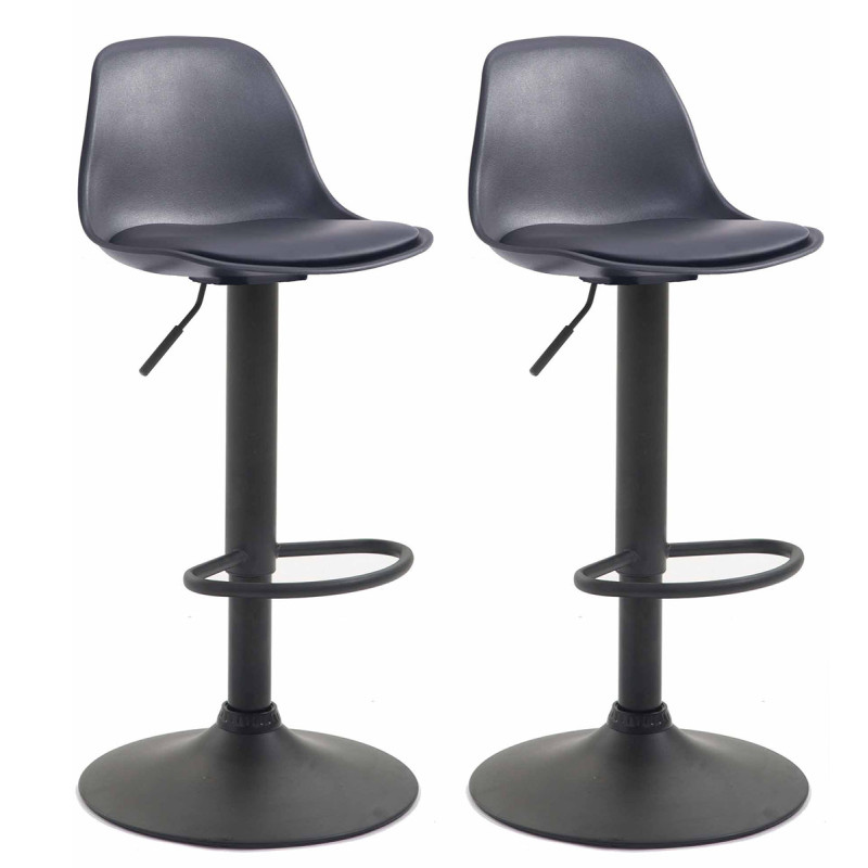 Lot de 2 tabourets de bar Kiel, en plastique noir noir