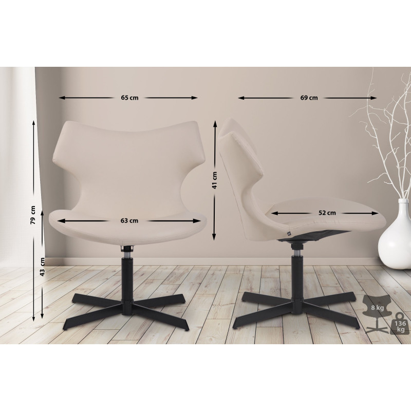 Fauteuil Lounge Welland en cuir artificiel crème