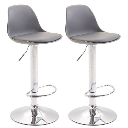 Lot de 2 tabourets de bar Kiel, en plastique chromé gris