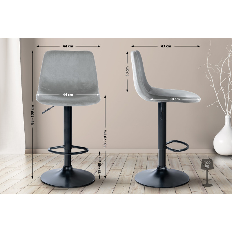 Tabouret de bar Divo velours gris