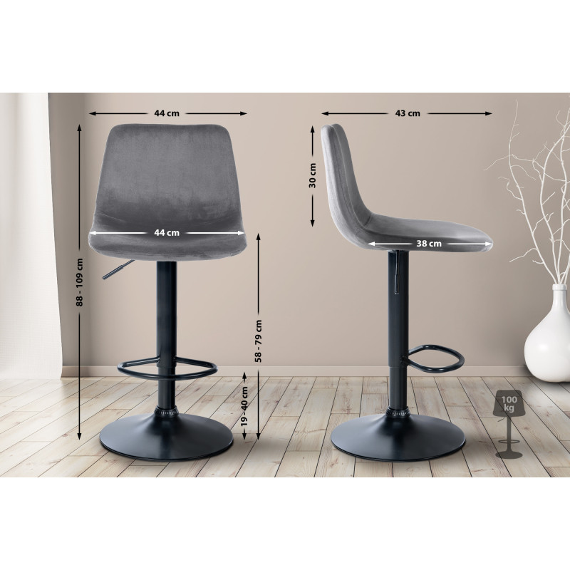 Tabouret de bar Divo velours gris foncé