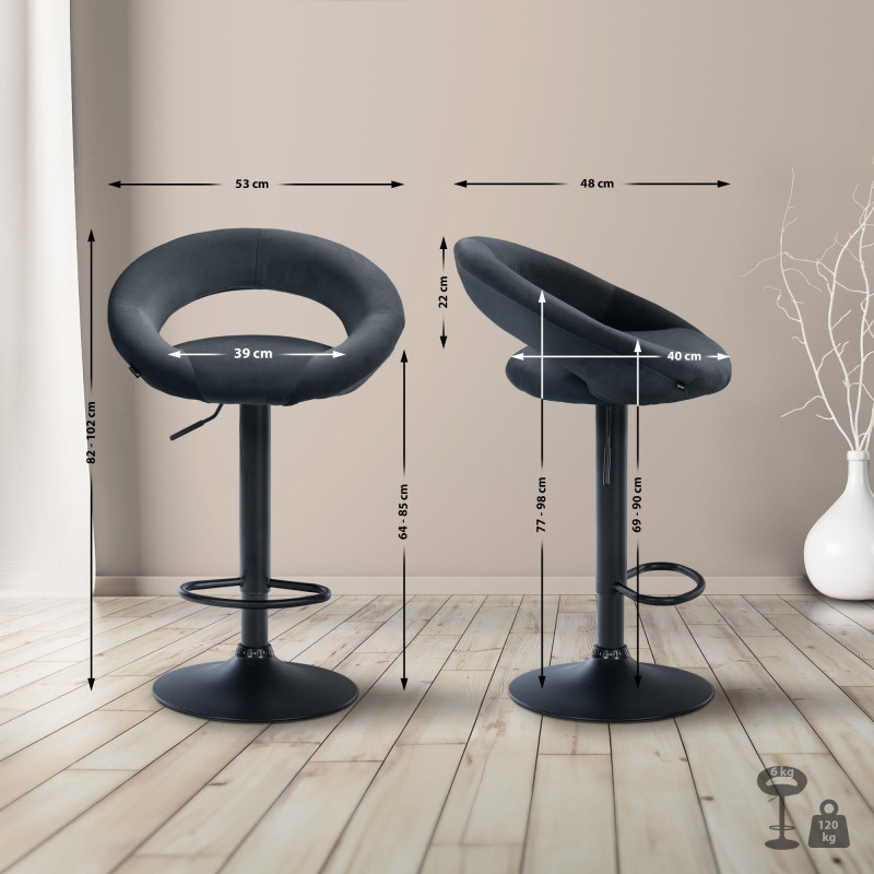 Tabouret de bar Olinda en velours gris foncé