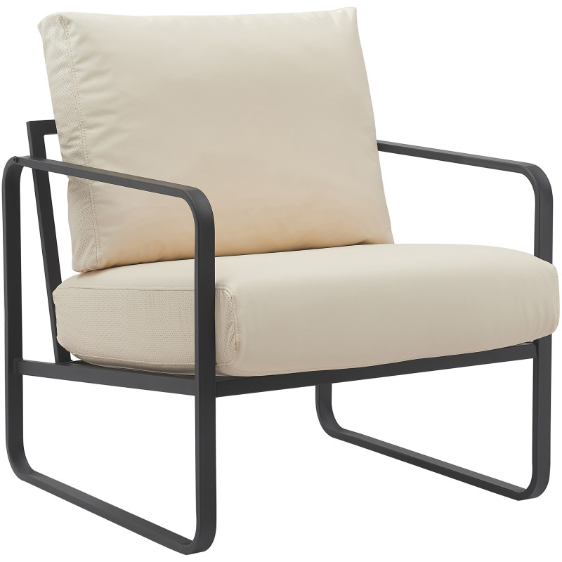 Fauteuil Lounge Manea en cuir artificiel crème