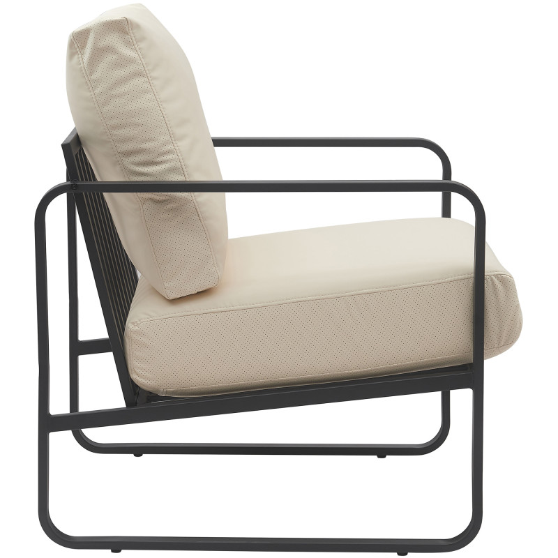 Fauteuil Lounge Manea en cuir artificiel crème