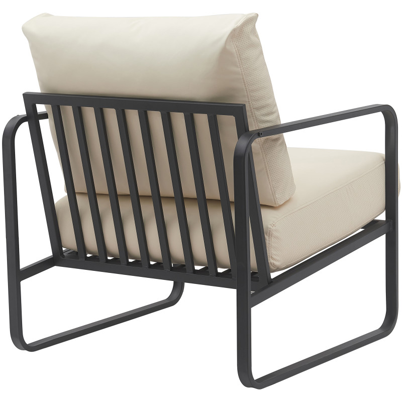 Fauteuil Lounge Manea en cuir artificiel crème