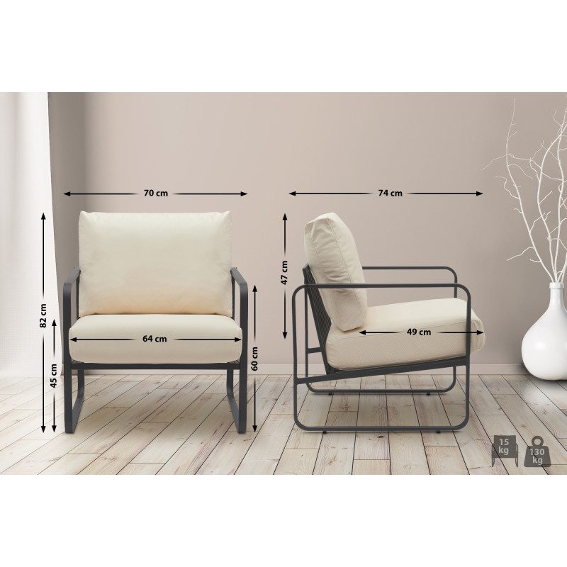 Fauteuil Lounge Manea en cuir artificiel crème