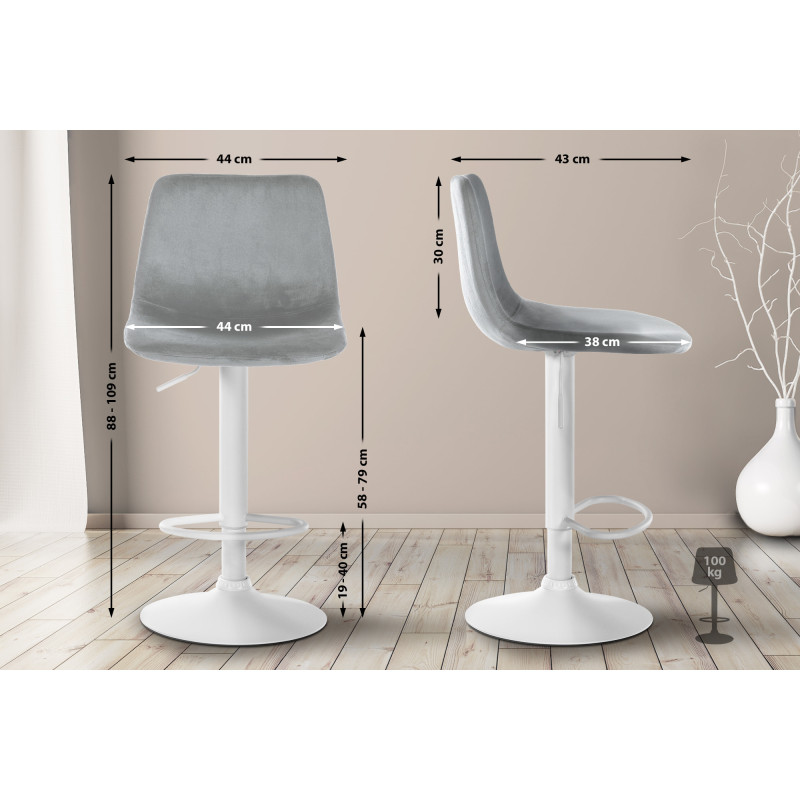 Tabouret de bar Divo velours gris