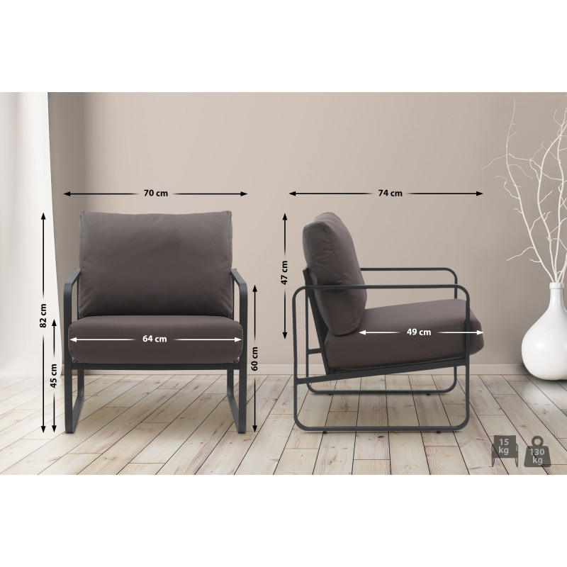 Fauteuil Lounge Manea en cuir artificiel brun