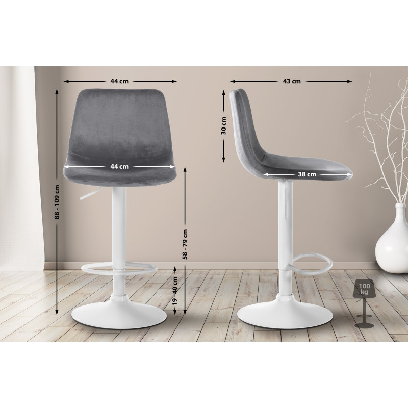 Tabouret de bar Divo velours gris foncé