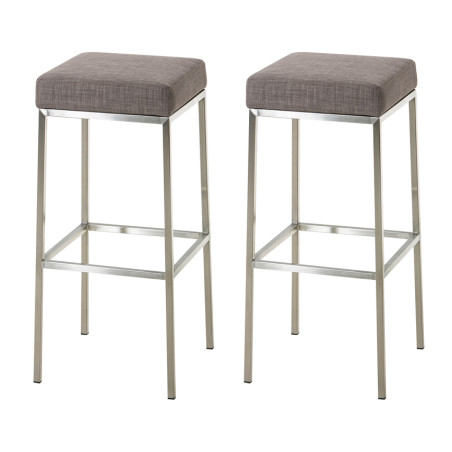 Ensemble de 2 tabourets de bar Montreal 80, tissu, acier inoxydable gris