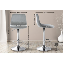 Tabouret de bar Divo velours chrome gris