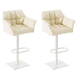Ensemble de 2 tabourets de bar Damaso en similicuir blanc crème