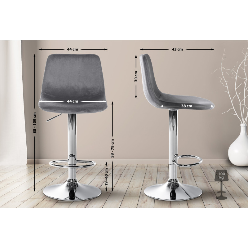 Tabouret de bar Divo velours chrome gris foncé