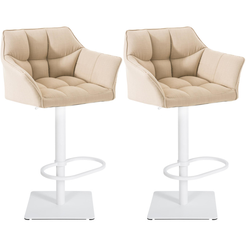 Ensemble de 2 tabourets de bar en tissu Damaso blanc crème