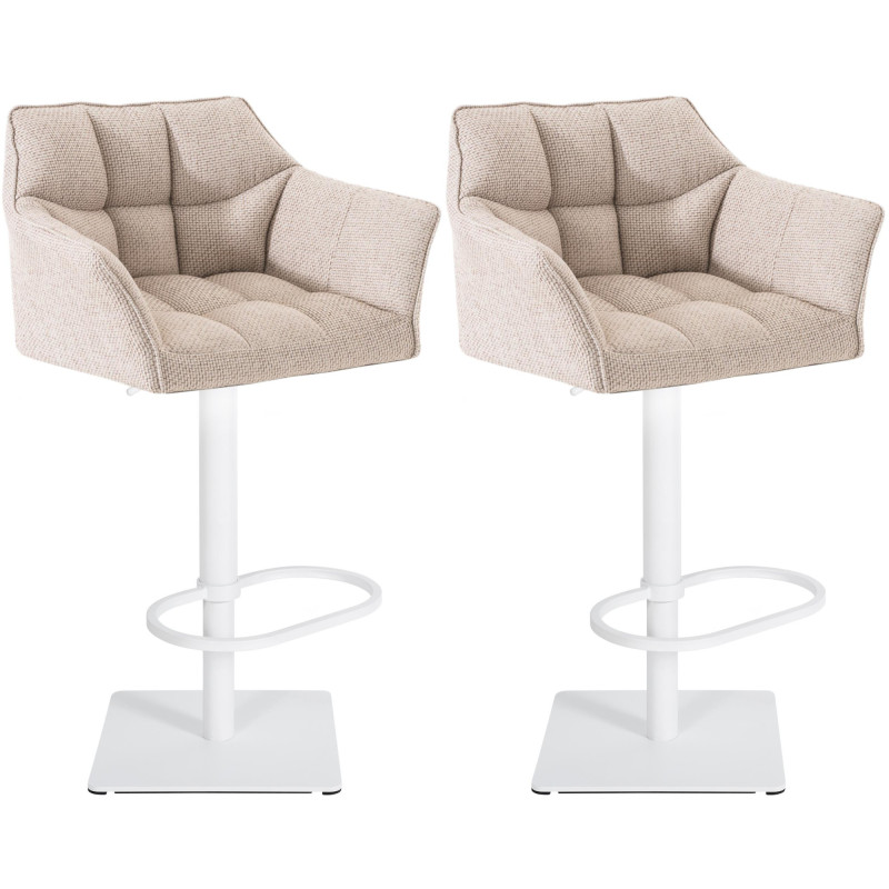 Ensemble de 2 tabourets de bar en tissu Damaso blanc ivoire