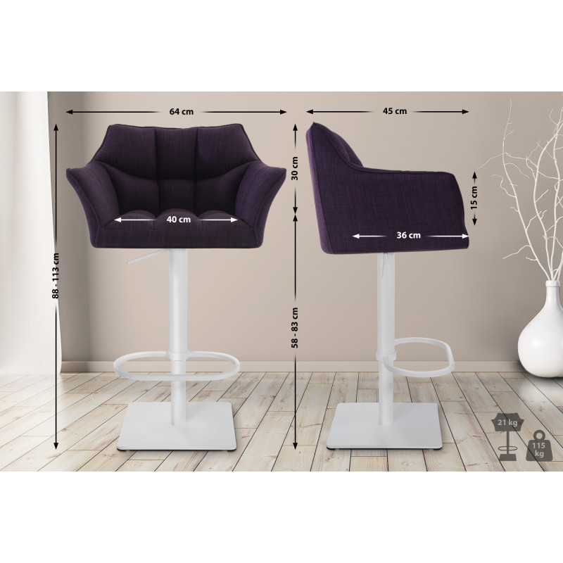 Ensemble de 2 tabourets de bar en tissu Damaso blanc violet