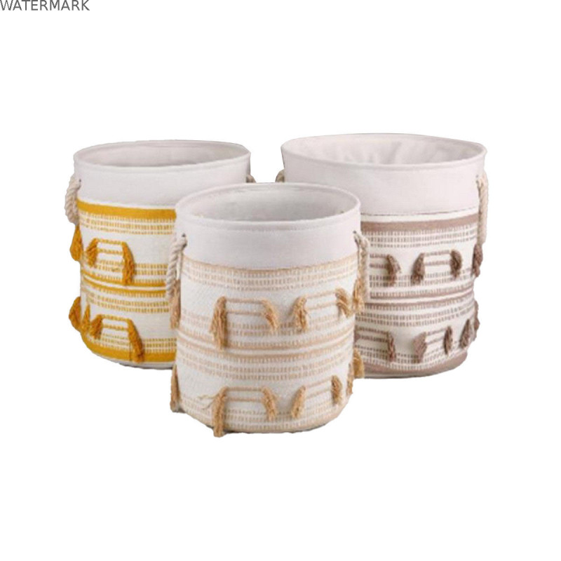Set de basket DKD Home Decor Polyester Coton Frange Boho (43 x 43 x 45 cm)