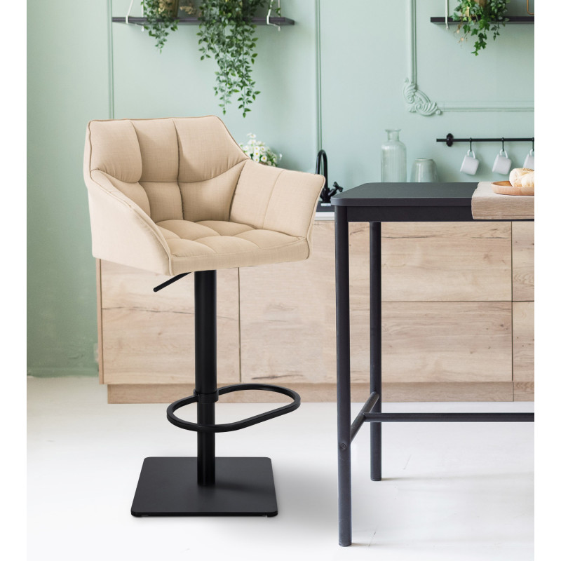 Ensemble de 2 tabourets de bar en tissu Damaso noir crème