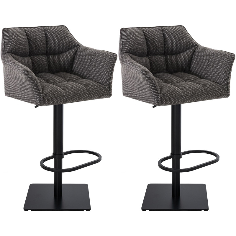 Ensemble de 2 tabourets de bar en tissu Damaso noir gris titane