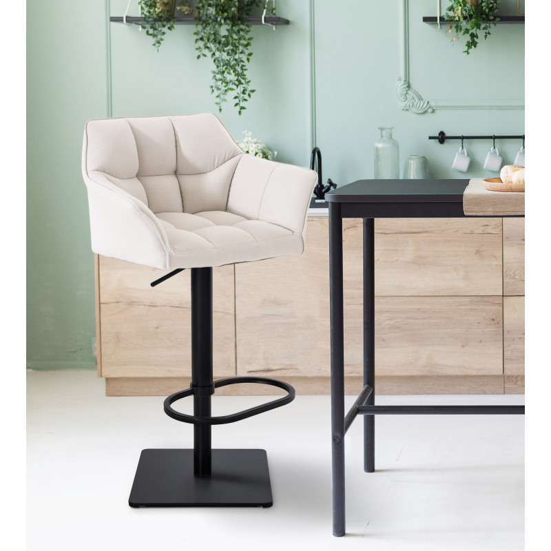 Ensemble de 2 tabourets de bar en tissu Damaso noir blanc