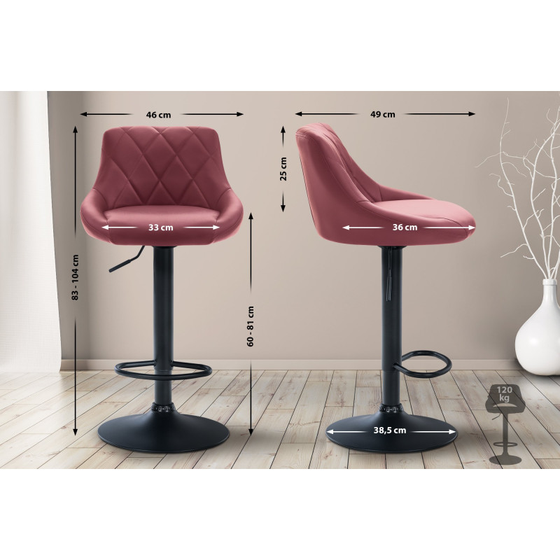 Tabouret de bar Lazio, simili cuir rouge bordeaux