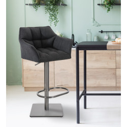 Ensemble de 2 tabourets de bar en tissu Damaso et acier inoxydable gris foncé
