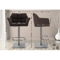 Ensemble de 2 tabourets de bar en tissu Damaso et acier inoxydable brun