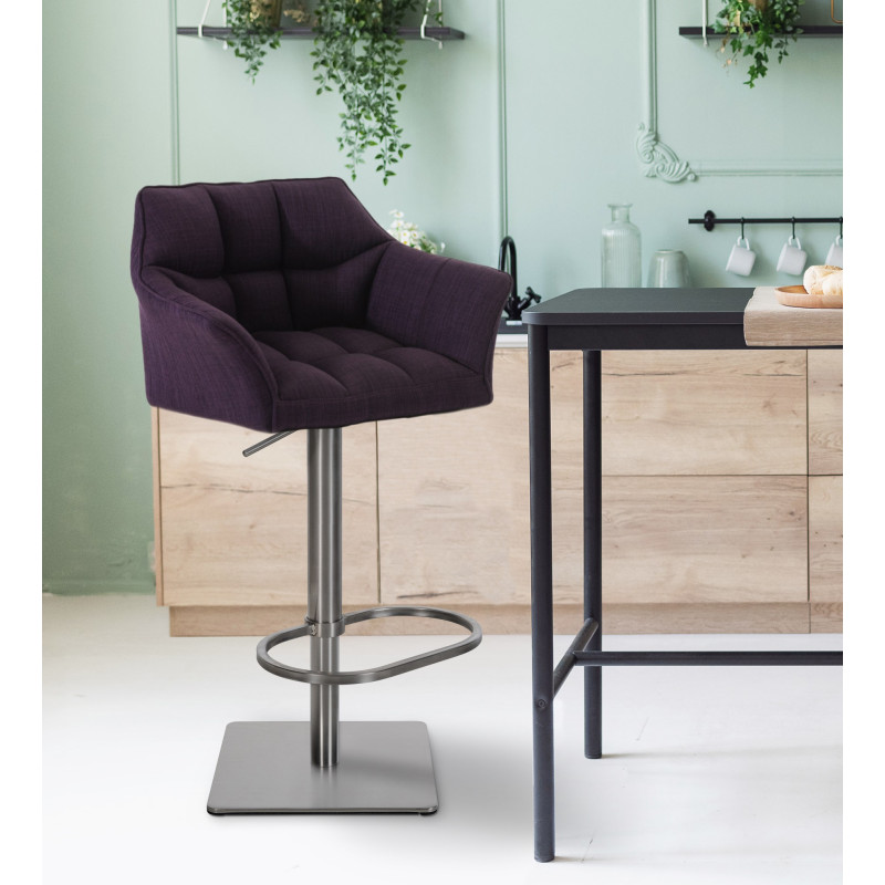 Ensemble de 2 tabourets de bar en tissu Damaso et acier inoxydable violet