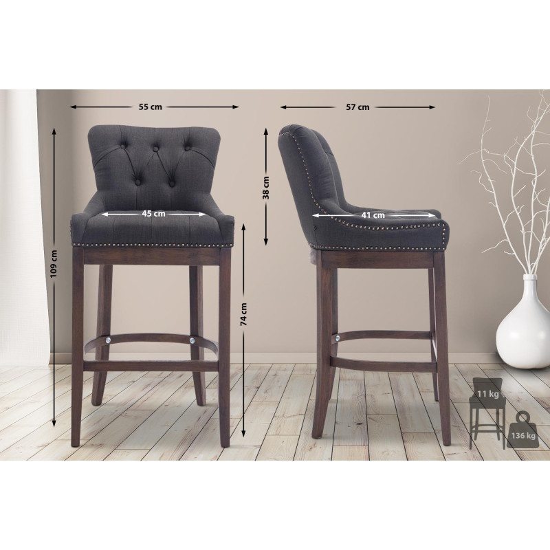 Sgabello da bar Lakewood in tessuto grigio scuro anticato