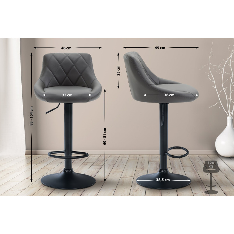Tabouret de bar Lazio, simili cuir gris