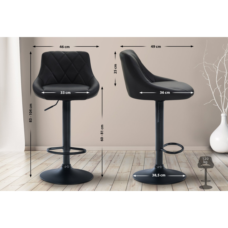 Tabouret de bar Lazio, simili cuir noir
