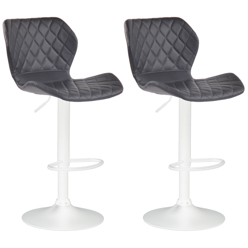 Ensemble de 2 tabourets de bar, liège, similicuir, blanc noir