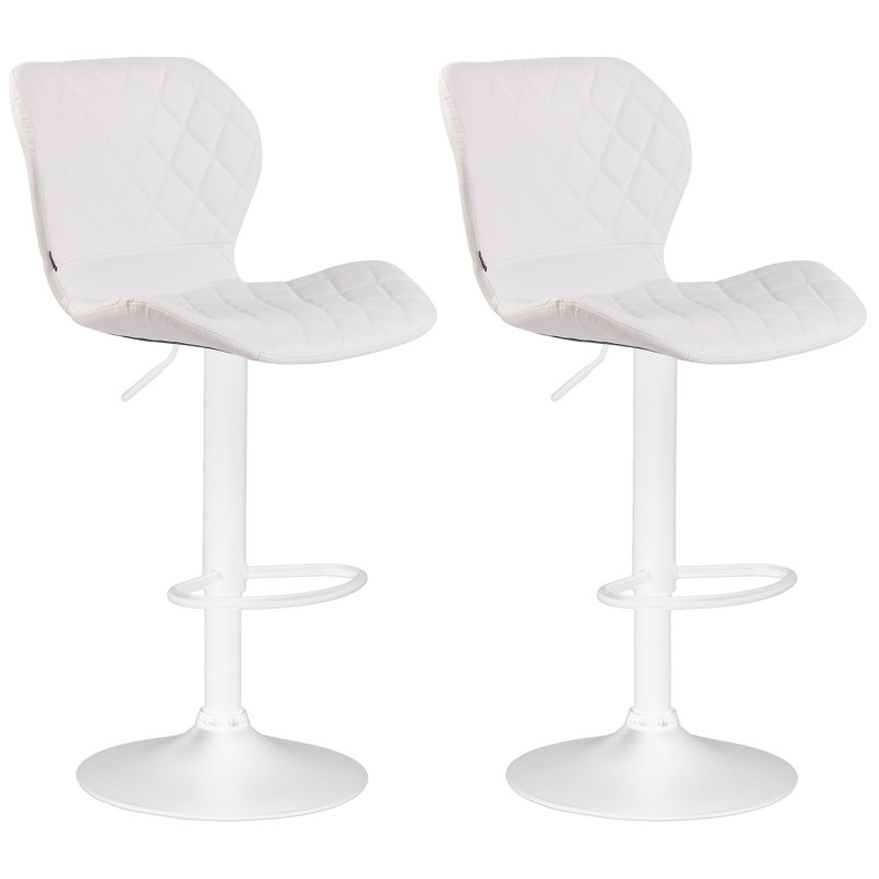 Ensemble de 2 tabourets de bar, liège, similicuir, blanc blanc