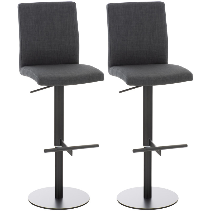 Lot de 2 tabourets de bar Cadiz, tissu, noir gris foncé