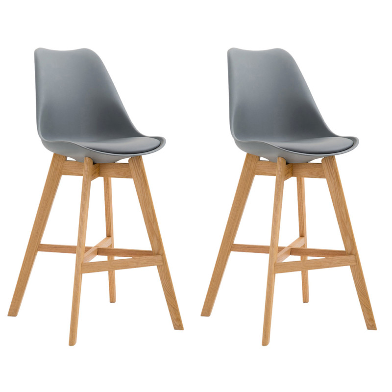 Lot de 2 tabourets de bar Cannes, plastique naturel gris