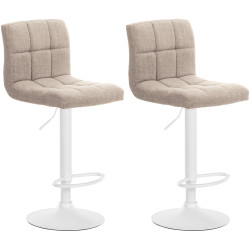 Lot de 2 tabourets de bar Calma, tissu blanc et crème