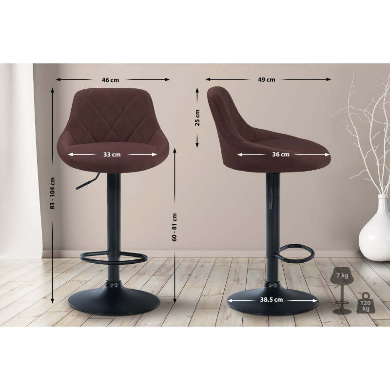 Tabouret de bar Lazio en tissu brun