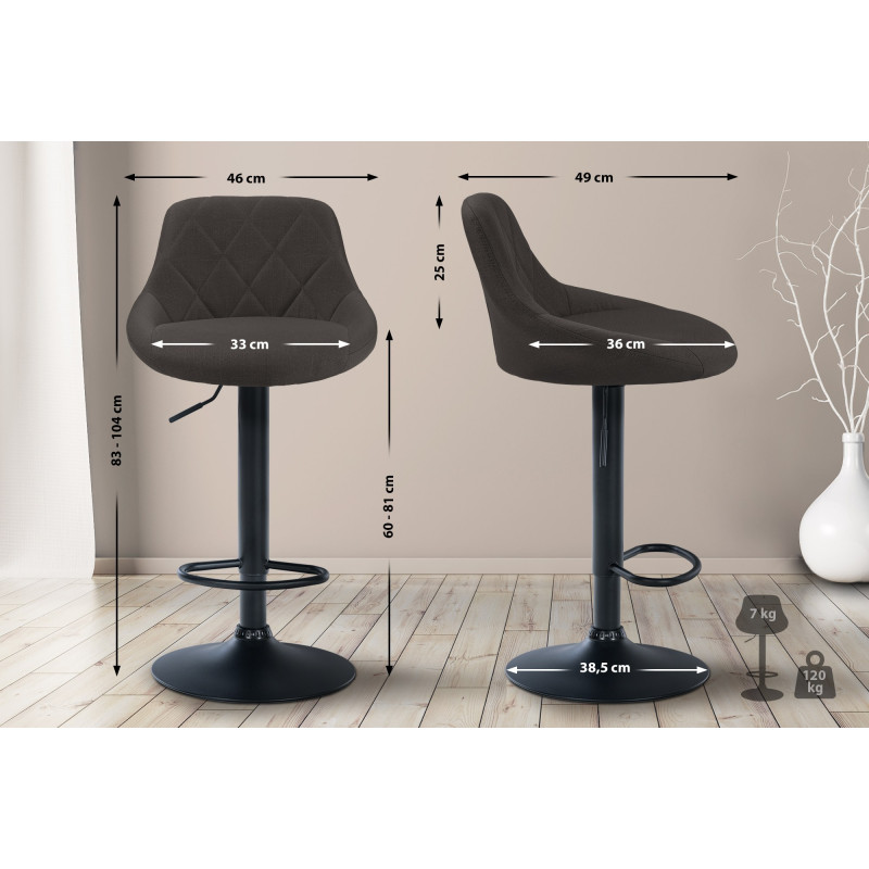 Tabouret de bar Lazio en tissu gris foncé