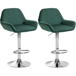 Lot de 2 tabourets de bar Braga velours chrome vert foncé
