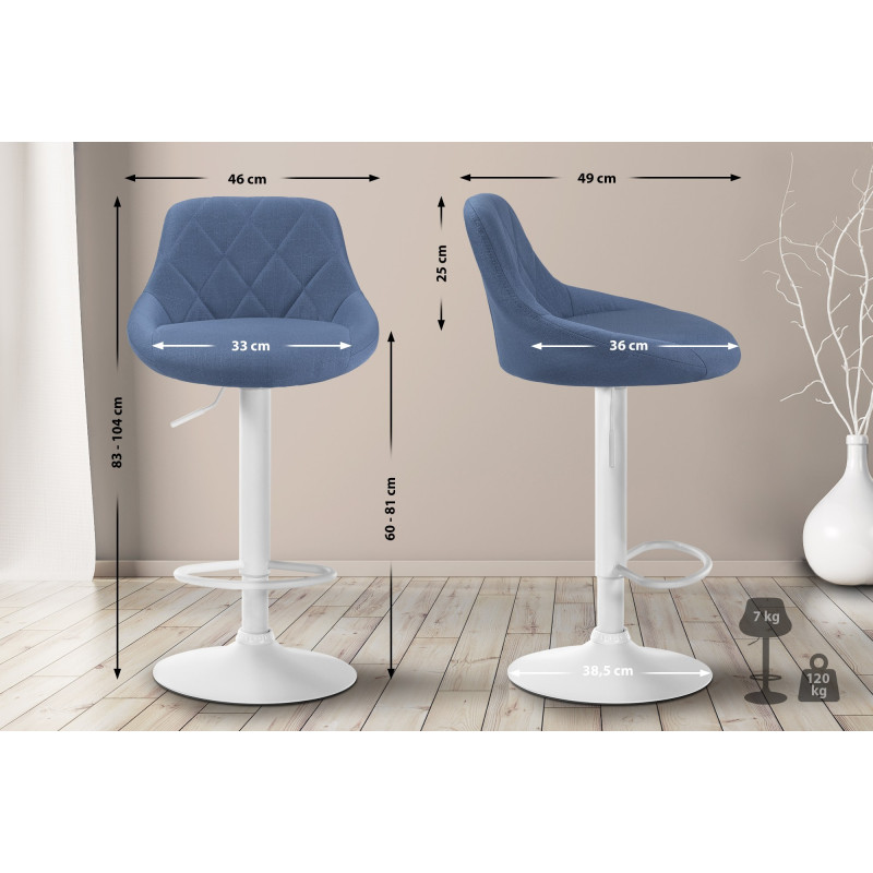 Tabouret de bar Lazio en tissu bleu