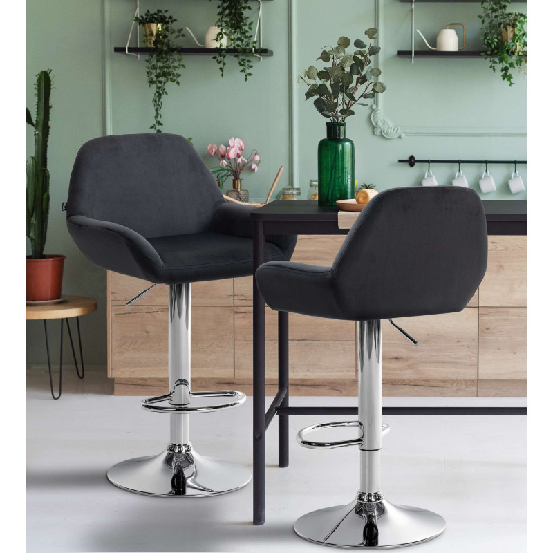 Lot de 2 tabourets de bar Braga velours chrome noir