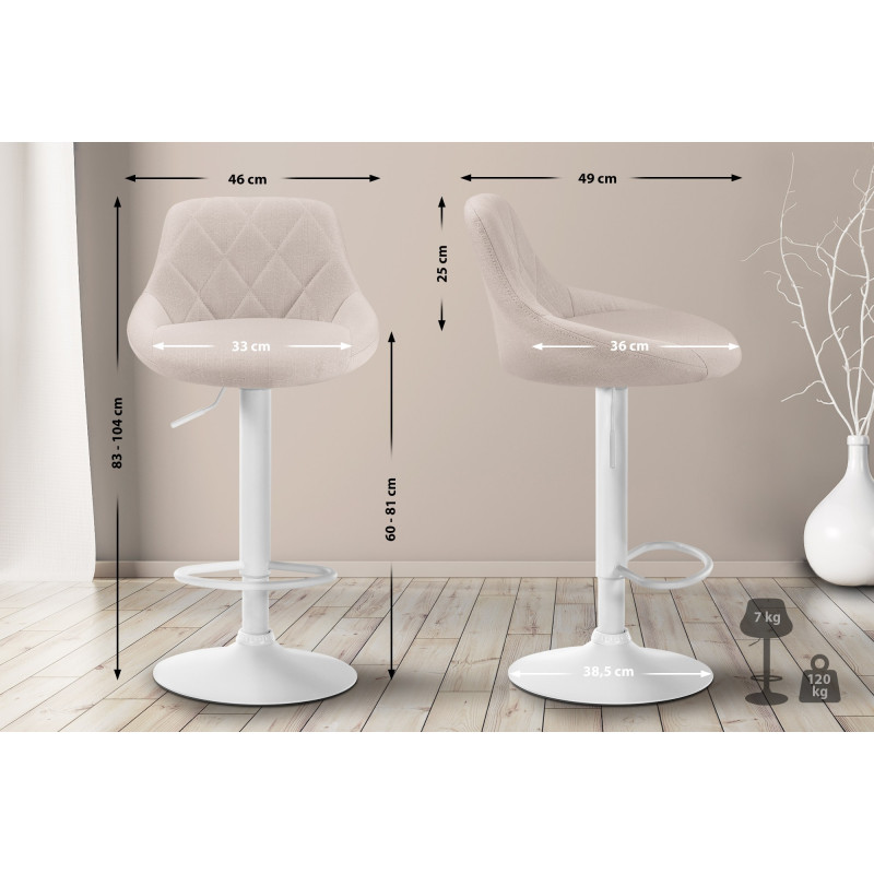 Tabouret de bar Lazio en tissu crème