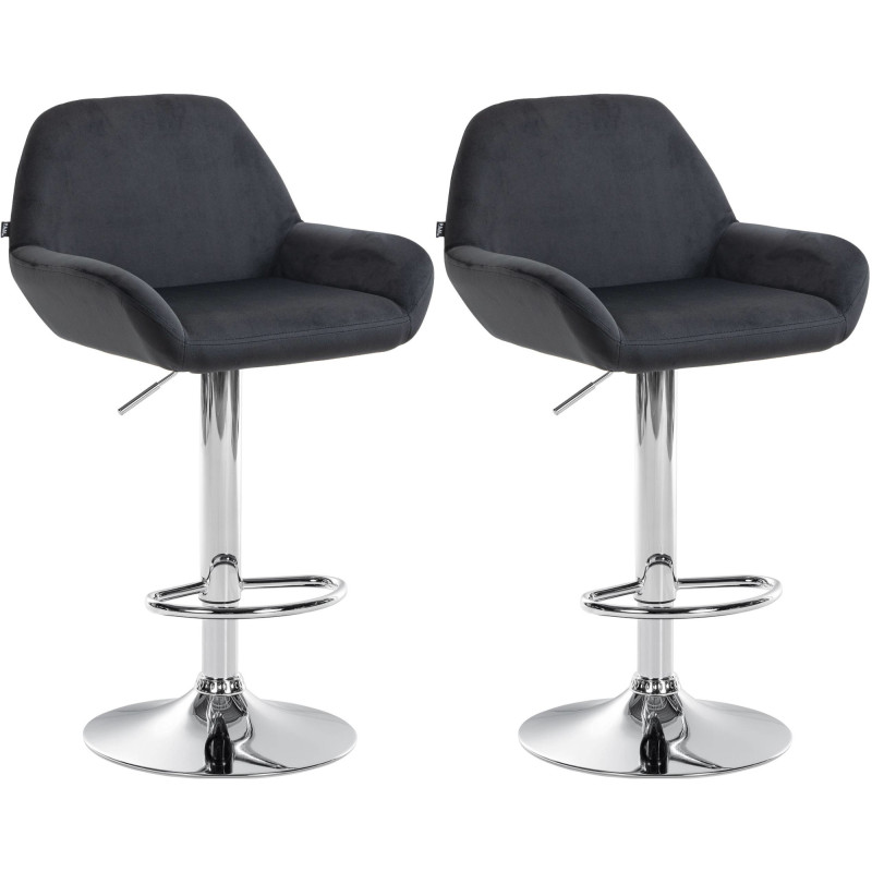 Lot de 2 tabourets de bar Braga velours chrome noir