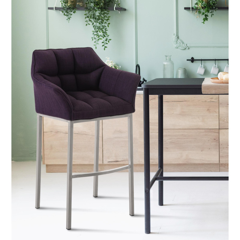 Tabouret de bar en tissu Damaso E avec structure à 4 pieds violet