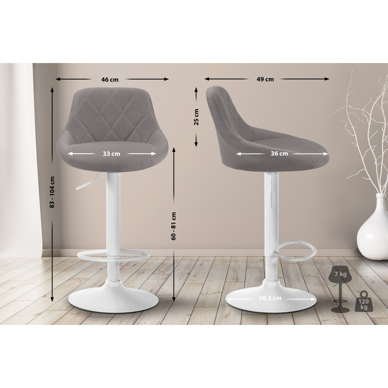 Tabouret de bar Lazio en tissu gris