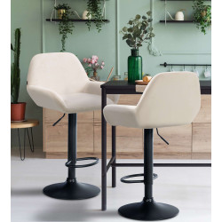 Lot de 2 tabourets de bar Braga velours noir crème