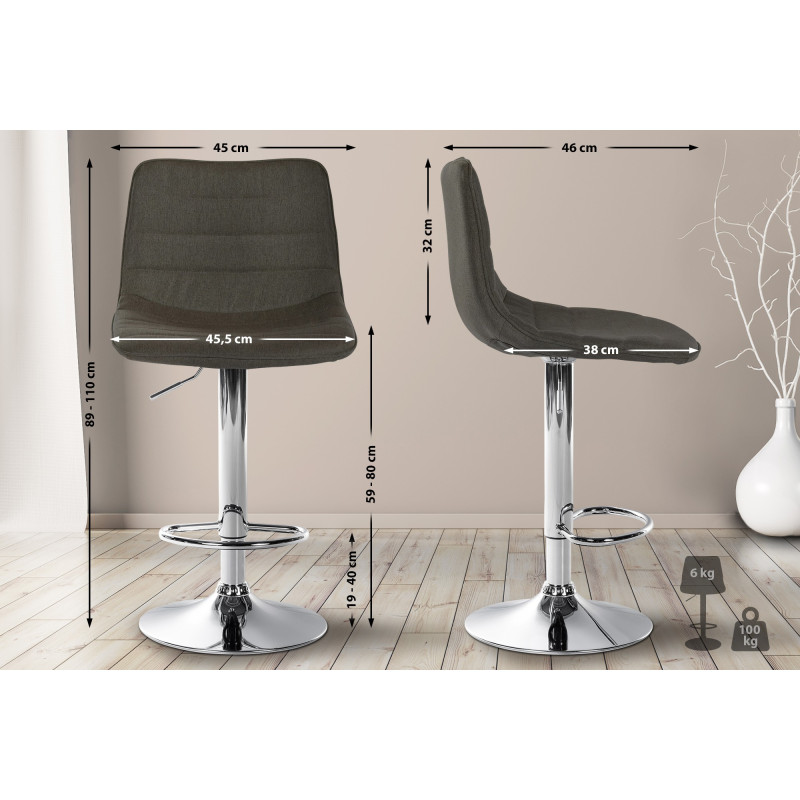 Tabouret de bar Lex tissu chromé taupe