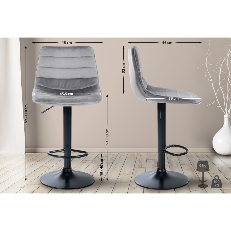 Tabouret de bar Lex velours gris