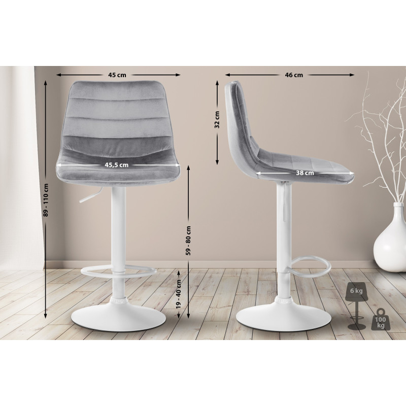 Tabouret de bar Lex velours gris