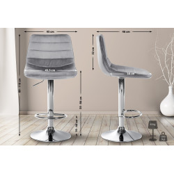 Tabouret de bar Lex velours chromé gris